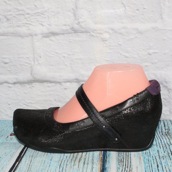 Jambu Shoes - Jambu Muse Black Leather Mary Jane Style Wedge Shoes Size 7 M